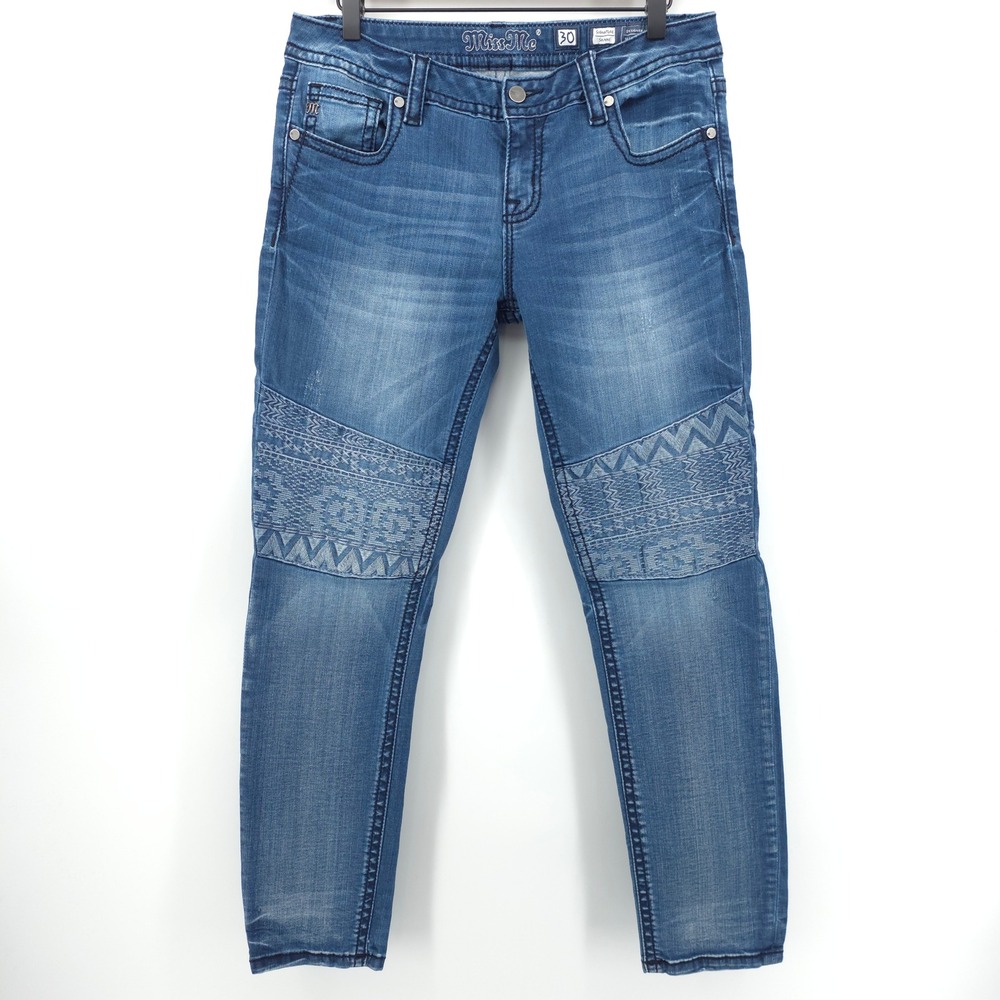 Miss Me Womens Jeans Signature Skinny 30 Blue Embroidered Boho JP7761S
